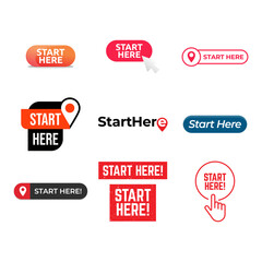 Set Vector illustration modern flat start here template Isolated on white background