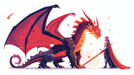 Knight with fierce dragon flat vector isolated