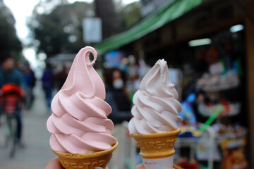 ice cream cone in the street of Nara Japan, 