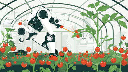 Robot harvesting tomatoes and vegetables in a greenhouse