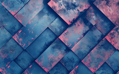 Abstract geometric background with pink and blue squares. 3d render illustration