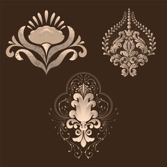 Vector set of damask ornamental elements. Elegant floral abstract elements for design. Perfect for invitations, cards etc. - 774829583