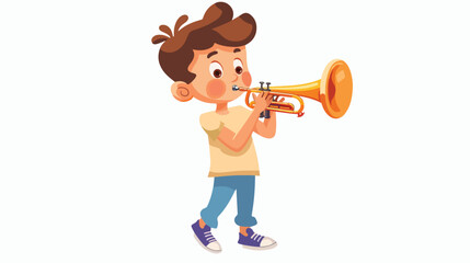 Little boy playing a trumpet flat vector isolated