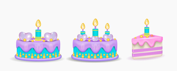 A birthday cake with icing, candles and a heart.
Vector illustration, birthday
