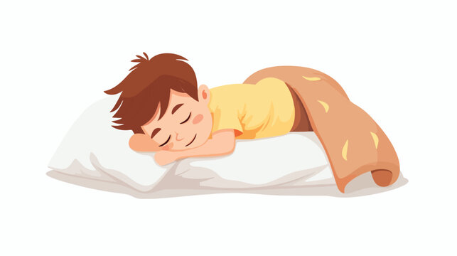 Cartoon little boy sleeping in the bed