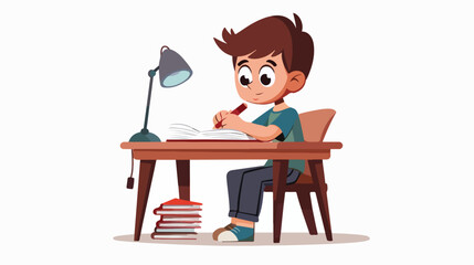 Little boy studying flat vector isolated on white
