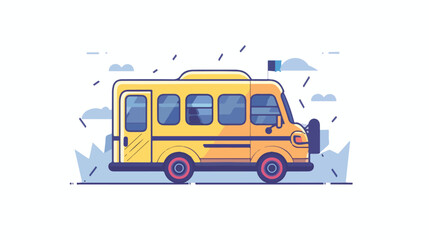 School bus car line art illustration image flat vector
