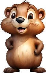 Watercolor painting of a cute beaver in cartoon style. - obrazy, fototapety, plakaty