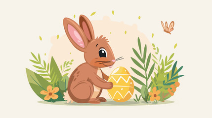 Cartoon little bunny with easter egg