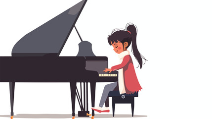 Little girl playing piano flat vector isolated