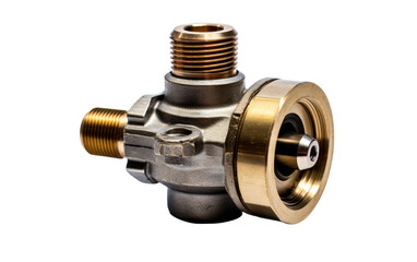 A gleaming brass plated valve set against a pristine white background