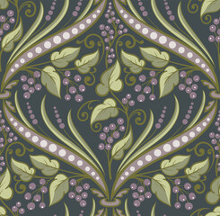 Damask seamless pattern element. Vector classical luxury old fashioned damask ornament, royal victorian seamless texture for wallpapers, textile, wrapping. Vintage exquisite floral baroque template. - 774832719