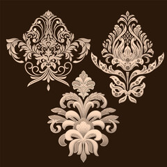 Vector set of damask ornamental elements. Elegant floral abstract elements for design. Perfect for invitations, cards etc. - 774833198
