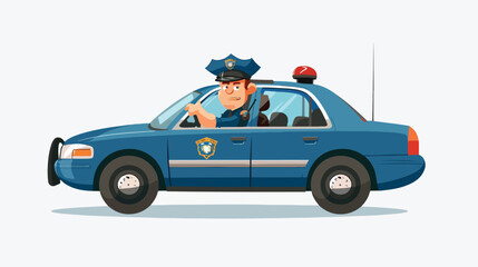 Officer police driver car flat vector isolated