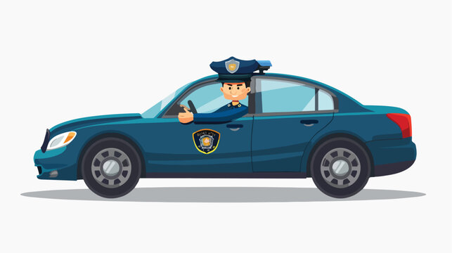 Officer police driver car flat vector isolated