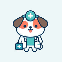 Fototapeta premium cartoon pet dog doctor with medical equipment in flat design style