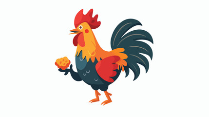Rooster holding fried chicken flat vector isolated