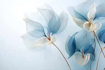 Wallpaper with pale blue flowers on a white background, delicate, smooth, elegant background