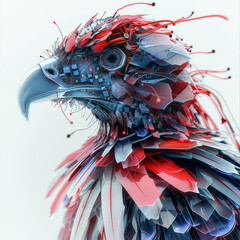 Obraz na płótnie Canvas flying eagle made with red & blue colored wires concept