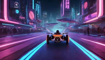 Möbelaufkleber In-A-Retro-Futuristic-Cyber-Tron-City-Hover-Cars- © Rumaisa