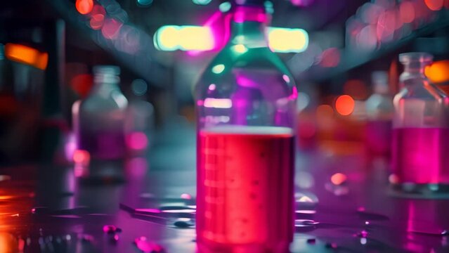 red magic potion on dark laboratory background