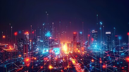Luminous Skyline of a Futuristic Smart City Powered by Innovative Digital Connectivity