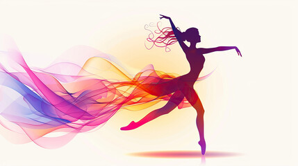 Fototapeta na wymiar colorful silhouette of ballet girl performing on white background International Dance Day 29 april Design template for banner, flyer, invitation, brochure, poster or greeting card.