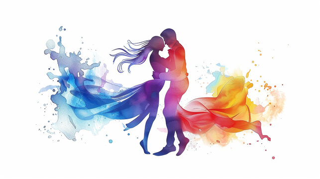 colorful silhouette of ballet couple dancing on white background International Dance Day 29  april Design template for banner, flyer, invitation, brochure, poster or greeting card.