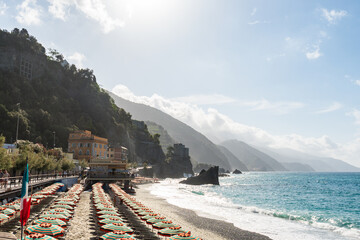 View to Monterosso al Mare beach in the morning, here Cinque Terre hike begins