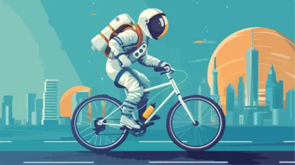 Foto op Canvas Astronaut riding bicycle in the city design. flat © Caso