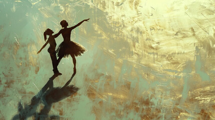 black silhouette shadow of ballet couple performing on textured neutral paint background International Dance Day 29 april Design template for banner, flyer, invitation, brochure, greeting card.