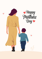 Illustration of a mom and son walking. Mother's day concept. Vector illustration on white background
