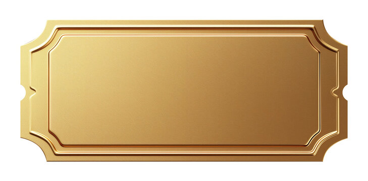 Realistic blank golden luxury ticket or gift certificate isolated on white, empty metallic coupon