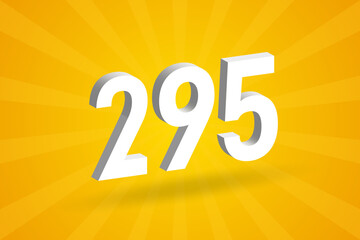 3D 295 number font alphabet. White 3D Number 295 with yellow background