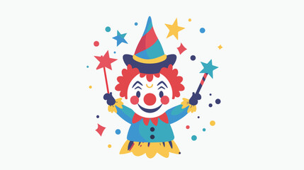 Obraz na płótnie Canvas Clown with hat and magic wand flat vector isolated