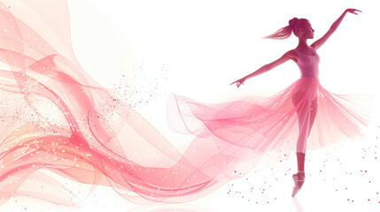 Fototapeta premium pink silhouette shadow of ballet girl dancing international Dance Day 29 april Design template for banner, flyer, invitation, brochure, poster or greeting card.