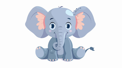Cute baby elephant sitting flat vector isolated