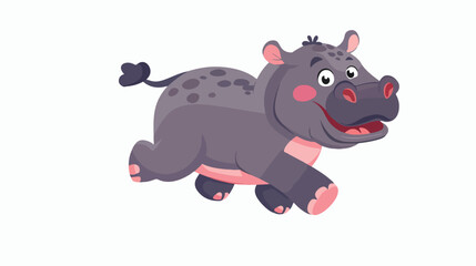 Cute baby hippo running and flat vector
