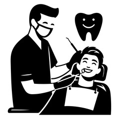 minimalist  At a dentist with a smile vector black color silhouette, Black color silhouette, isolated white background 17