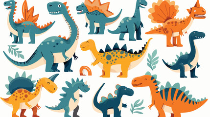 Dinosaurs collection set flat vector isolated