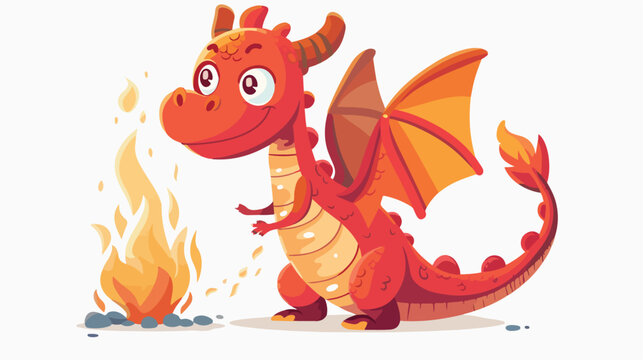 Dragon posing with fire flat vector isolated 
