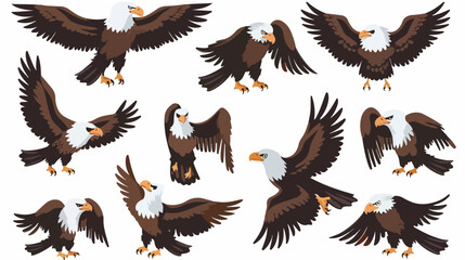 Eagles collection set flat vector isolated on