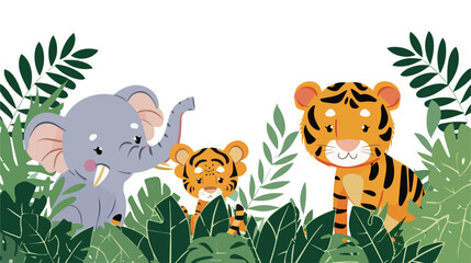 Elephant and tiger in the jungle flat vector isolated
