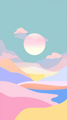 Fototapeta na wymiar Sunset over the sea. Vector illustration in pastel colors.