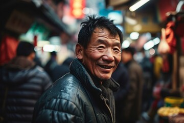 Naklejka premium Old Chinese man in Hong Kong.