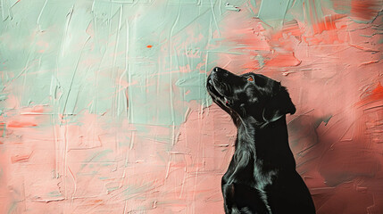 black silhouette of dog on muted pink background oil painting art textured abstract , cards , banners, logos, portraits , posters, 