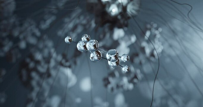 Pyrrole rotating 3d molecule, molecular structure of heterocyclic aromatic compound, seamless video