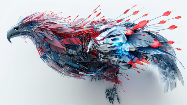 flying eagle made with red & blue colored wires concept