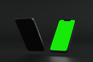 Mobile phone show green screen display, application website presentation, 3D rendering. - 774845125