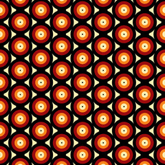 60s 70s Style Retro Vintage Mid Century Red Orange Black Circles Pattern